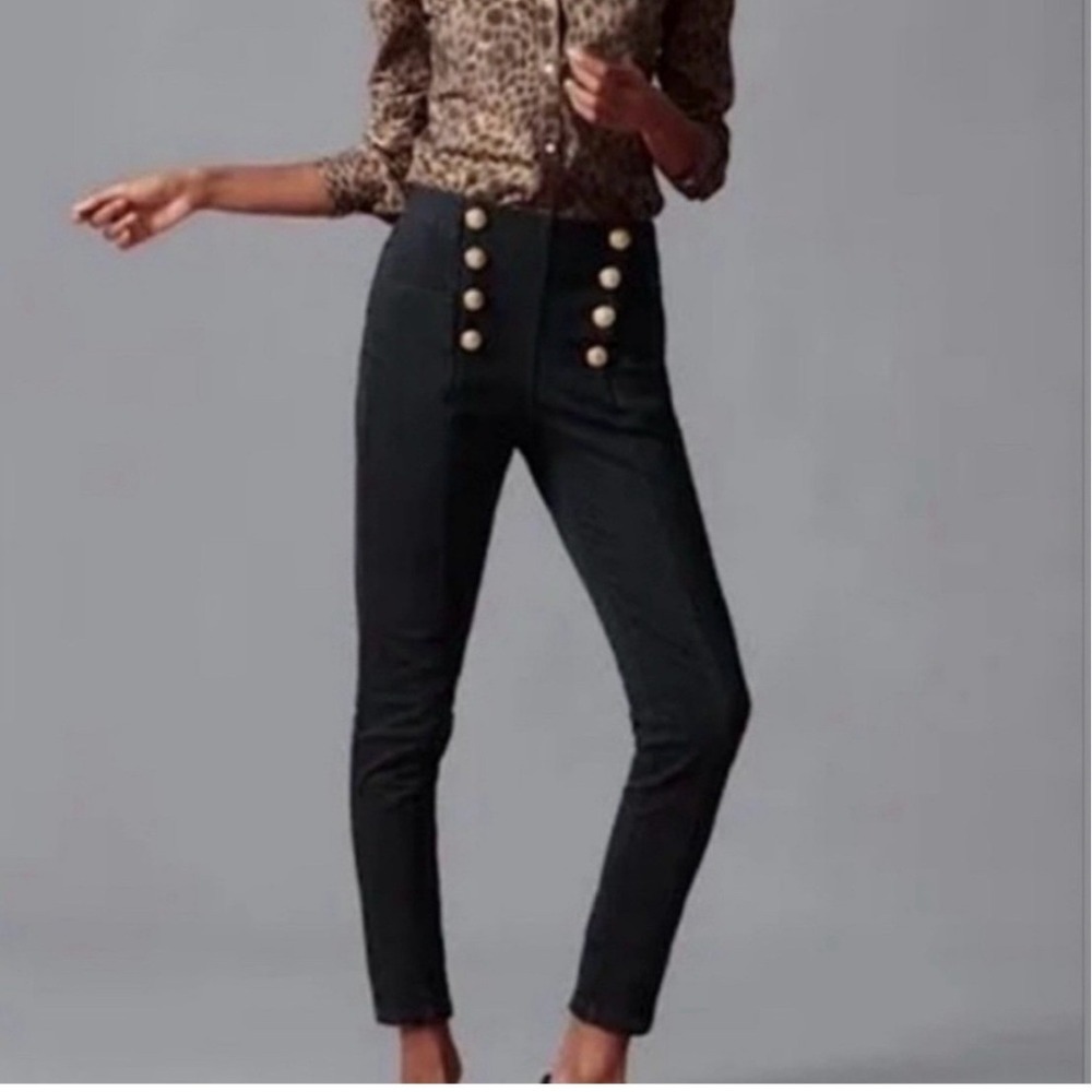 J.McLaughlin Hastings Jeans Womens 10 Black Excellent Gold Lion Button High Rise